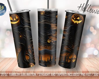 Pumpkin Halloween 20 oz Skinny Tumbler Sublimation Design, Instant Digital Download PNG, Straight & Tapered Tumbler Wrap