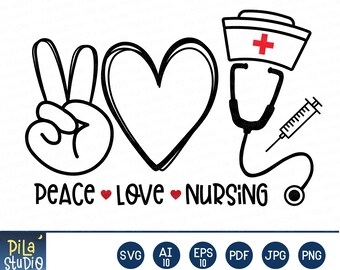 Frieden Liebe Pflege Svg, Krankenschwester Svg, Krankenschwester Stethoskop, SVG schneiden Datei, Sublimation, druckbare, Eps, Png