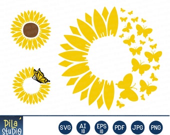 Sonnenblume Schmetterling Svg, Sonnenblume Svg, Schmetterling Svg, Sonnenblume Clipart, Sonnenblume Shirt, Svg geschnitten Datei, Instant Download, Png, druckbare