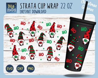 Christmas Gnomes Ho Ho Ho Strata Svg, Winter Tumbler svg, DIY Full Wrap for Strata Cup 22 Oz Cricut Cut File Svg, Png, Dxf, instant download