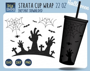 Halloween Strata SVG / Ghost Strata Cups SVG / Fai da te Full Wrap per Strata Cup 22 Oz Cricut Cut File Svg, Png, file Dxf / download istantaneo
