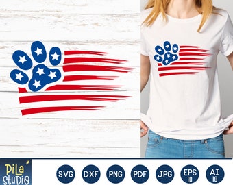 America Flag Paw Print Svg, Dog lover 4th of July Svg, paw print svg, Patriotic Svg, SVG Cutting File, Printable, dxf, png, instant download