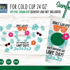 Sommer-Cup-Svg, Boot-Wellen-See-Tage Full Wrap Venti Cold Cup 24 Unzen Cricut geschnitten Datei-Svg, Png, Dxf-Datei, sofortiger download