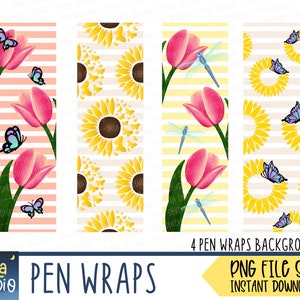 Sunflower Pen Wraps PNG File Set | Butterfly Pen Wrap | Flower pen wrap | For Waterslide or Vinyl PNG file | instant download