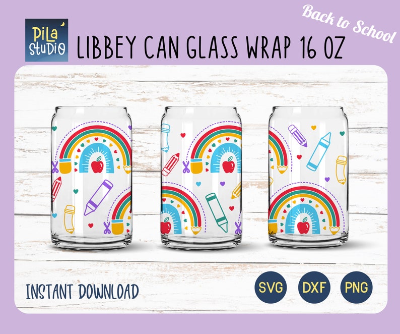 Rainbow Back to School Can Glass Svg, Rainbow Pencil Svg, Teacher Can ...