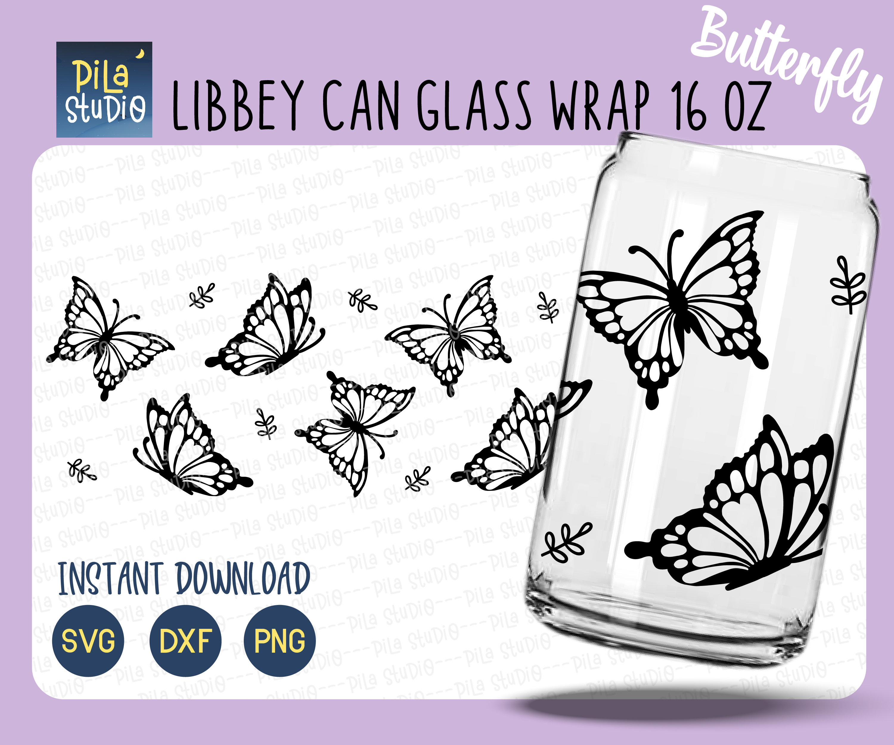Butterfly Can Glass Wrap Svg, Can Glass Full Wrap Libbey 16oz Cricut ...