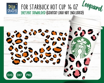 Leopard Cup Svg, Tiger Animal Full Wrap Grande Hot Cup 16 Oz Cricut Cut File Svg, Png, Dxf, instant download