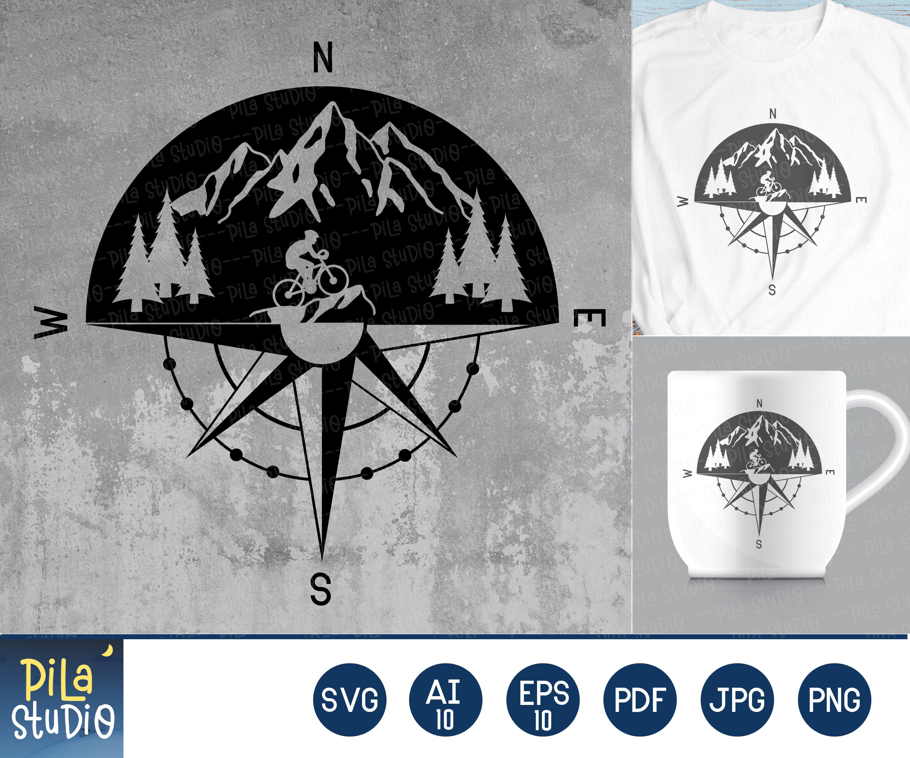 Mountains Trees Compass SVG File Mountain Bike Compass SVG - Etsy