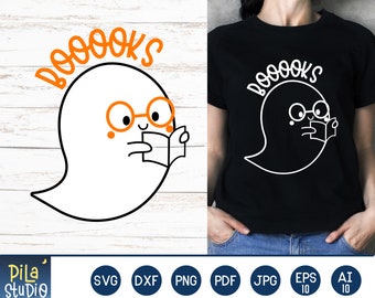 Ghost Books svg, Booooks Svg, Teacher Halloween shirt Svg, Funny Halloween Svg, Book Lover Svg, SVG Cutting File, dxf, png,instant download
