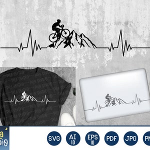 Mountain Bike SVG File, hartslag svg, Mountainbike Silhouet, Mountain Svg, SVG Cutting File, sublimatie, Printable, eps, png
