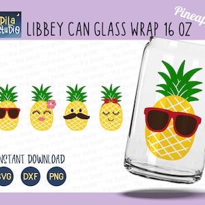 Pineapple svg, Summer Can Glass Full Wrap Libbey 16oz Cricut Cut File Svg, Png, Dxf, Cute Coffee glass svg, instant download