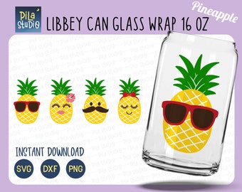 Pineapple svg, Summer Can Glass Full Wrap Libbey 16oz Cricut Cut File Svg, Png, Dxf, Cute Coffee glass svg, instant download
