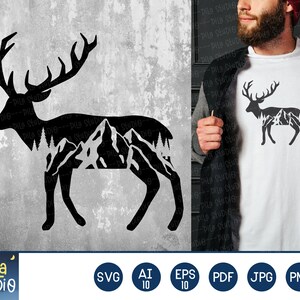 Elch und Berge SVG-Datei, Berg Svg, Abenteuer SVG, Berge Bäume Svg, SVG schneiden Datei, druckbare, Sublimation, Png, sofortiger Download