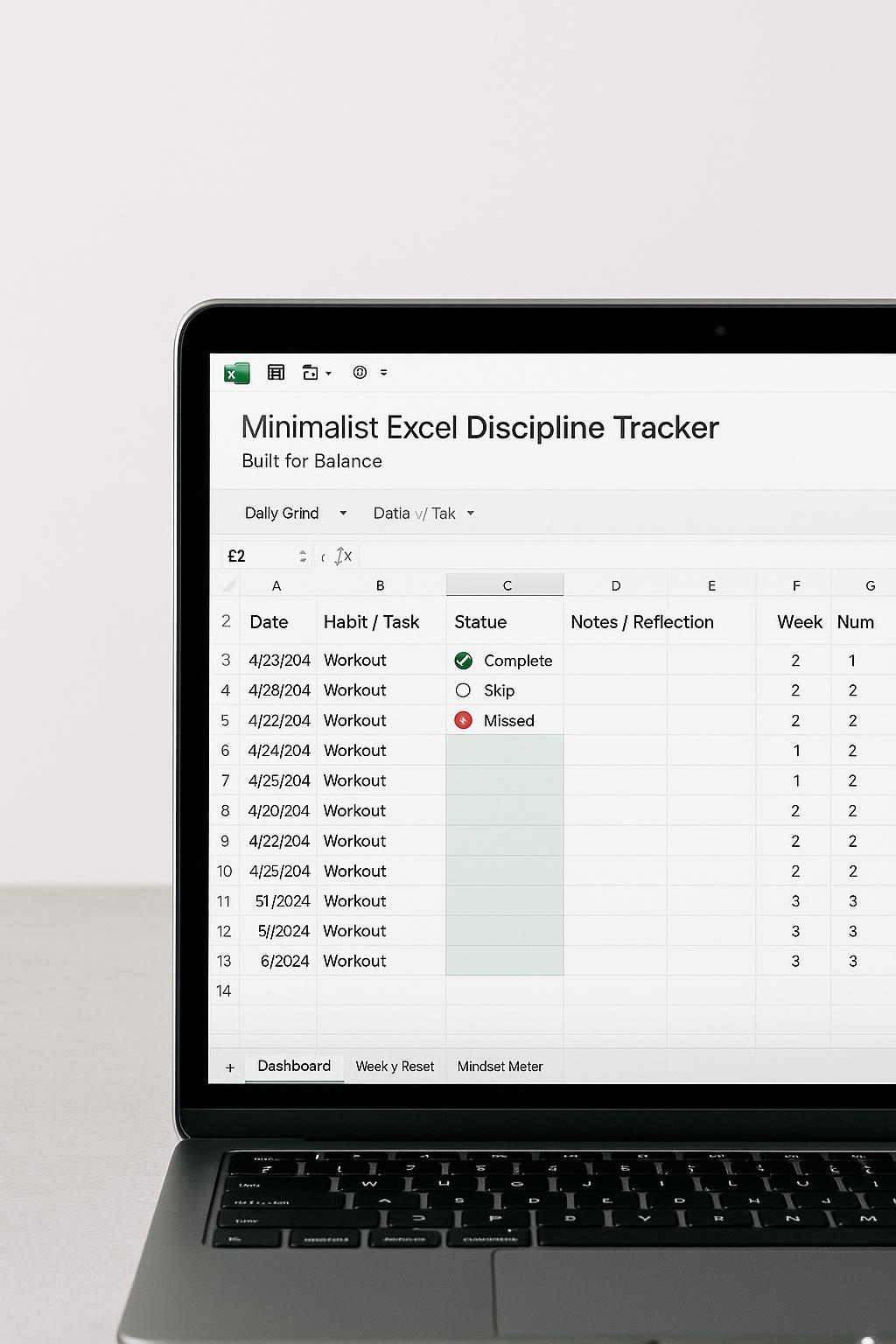 Discipline Tracker Excel + Quick Start Guide | Minimalist Habit Tracker ...
