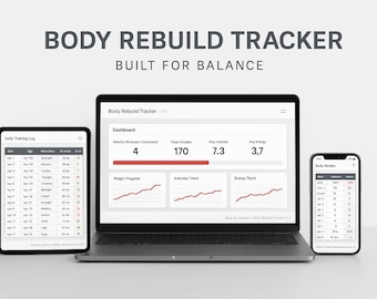 Body Rebuild Tracker | Fitness, Recovery Excel  | Workout & Progress Log | Minimalist Google Sheets Template | Built for Balance