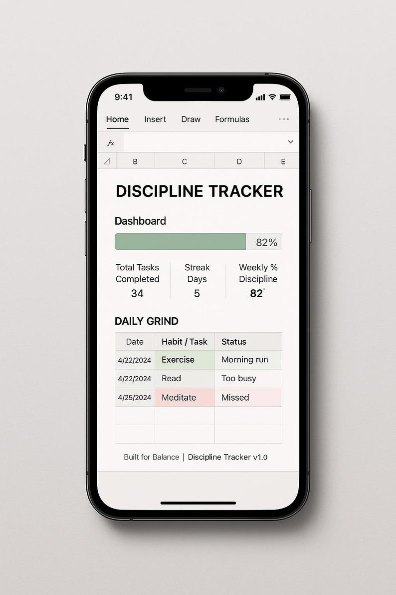 Discipline Tracker Excel + Quick Start Guide | Minimalist Habit Tracker ...