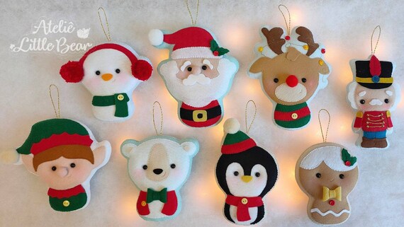 Adornos Navideños De Fieltro 3D - Papá Noel, Reno Y Muñeco De Nieve, Para Decoración Y Manualidades