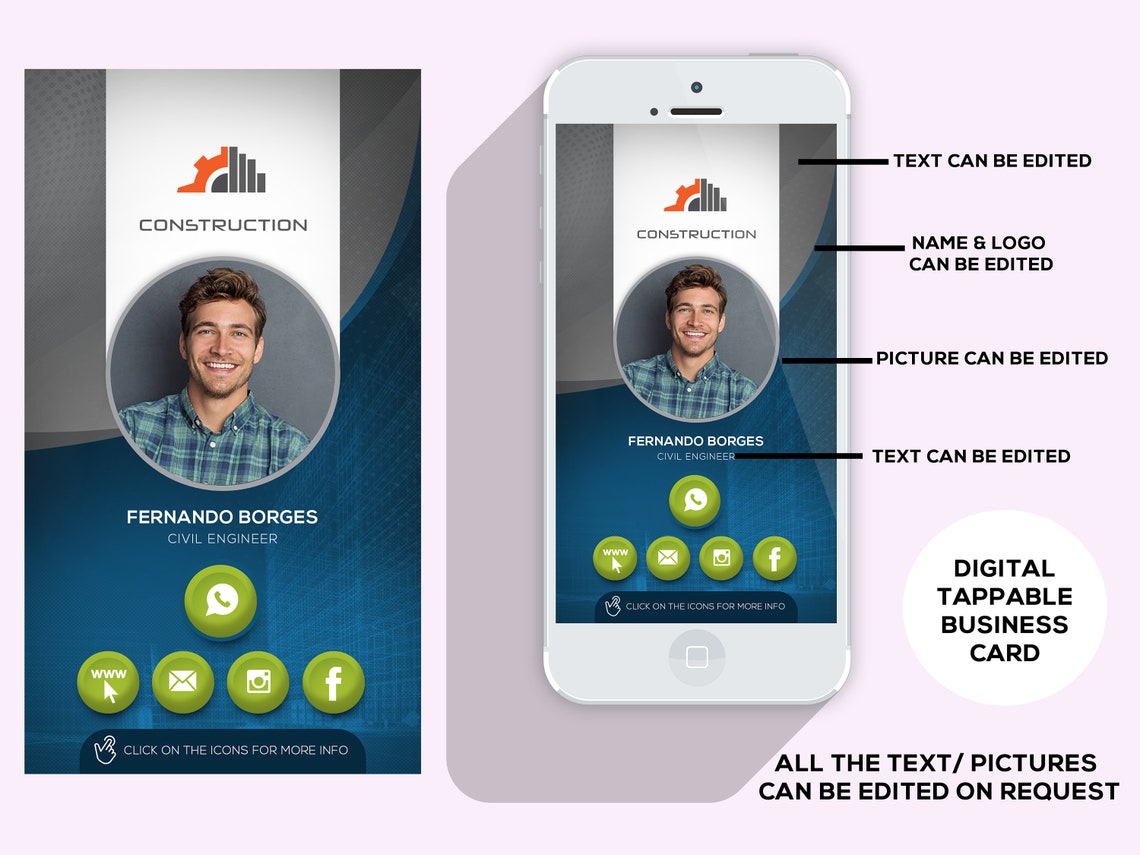 Digital Business Card with clickable links E Business Card Etsy