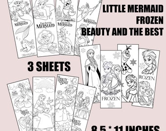 disney princesses coloring bookmarks set of 12 printable etsy