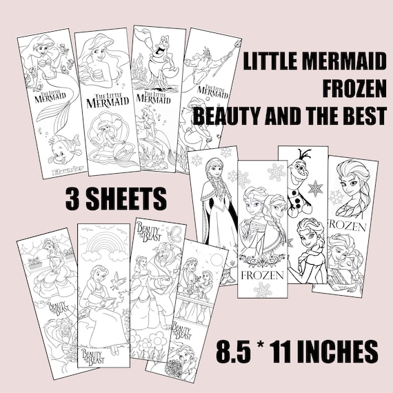 disney princesses coloring bookmarks set of 12 printable etsy