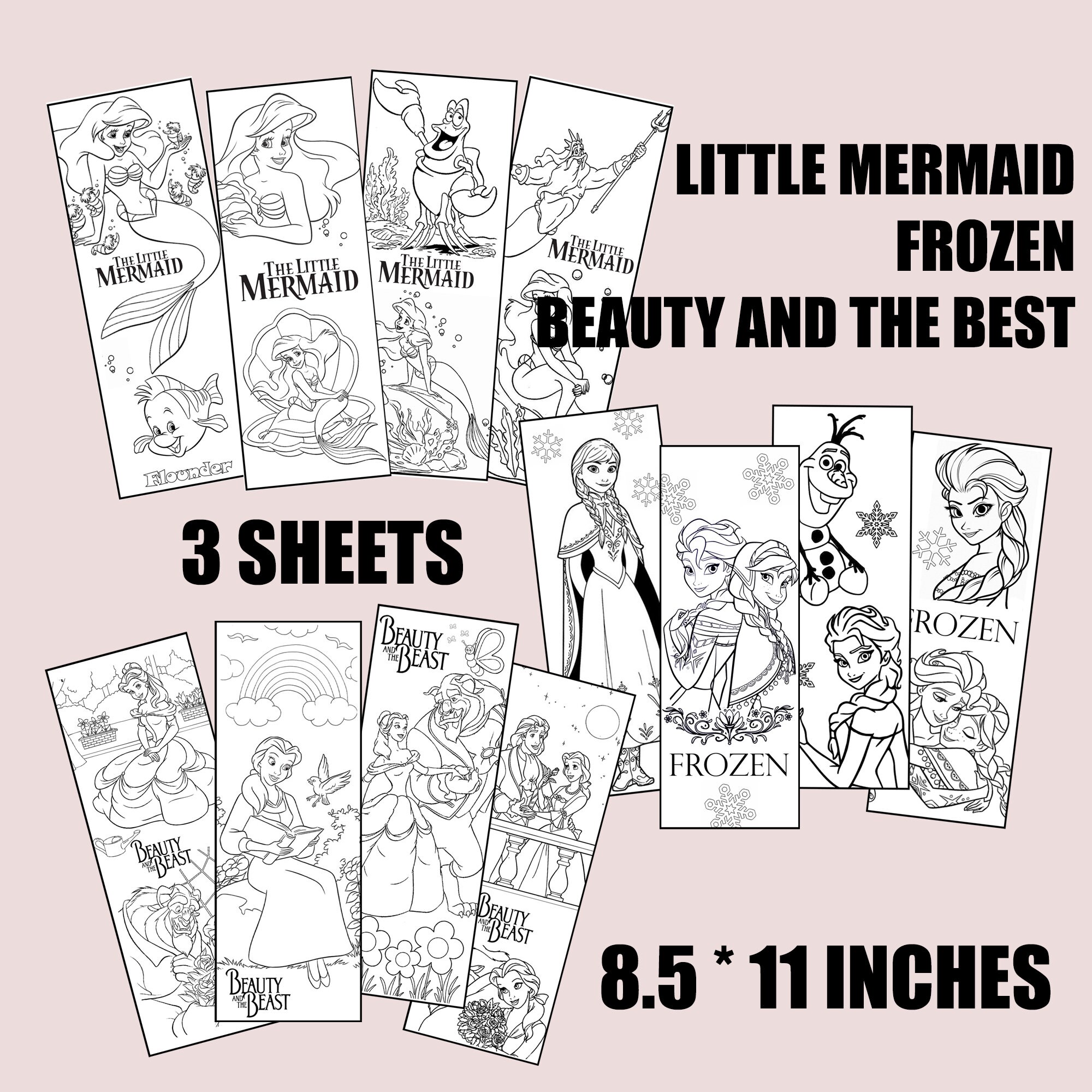 disney princesses coloring bookmarks set of 12 printable etsy