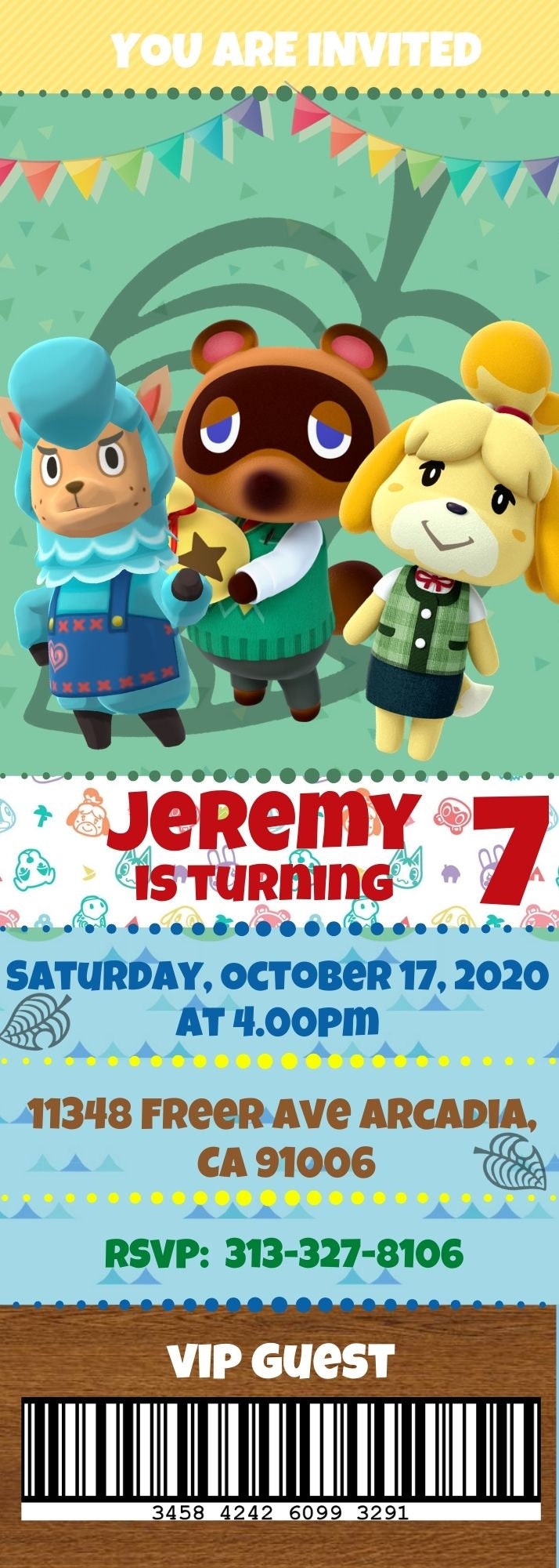 ANIMAL CROSSING Personalized Ticket Invitation Animal Etsy