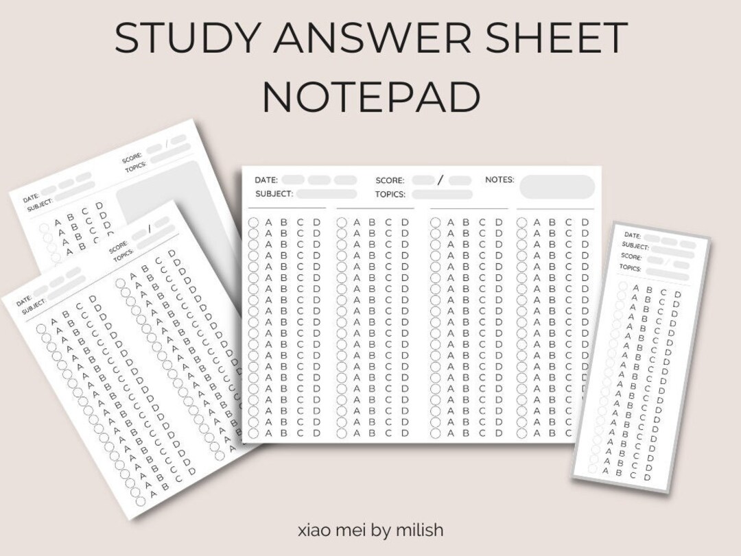 Study Answer Sheet Notepad Student Study Notepad ABCD Multiple Choice