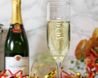 Personalised Engraved Champagne Flute | Heart design with Name | Mothers Day Gift | Engagement Gift | Anniversary Gift | Heart Name Font