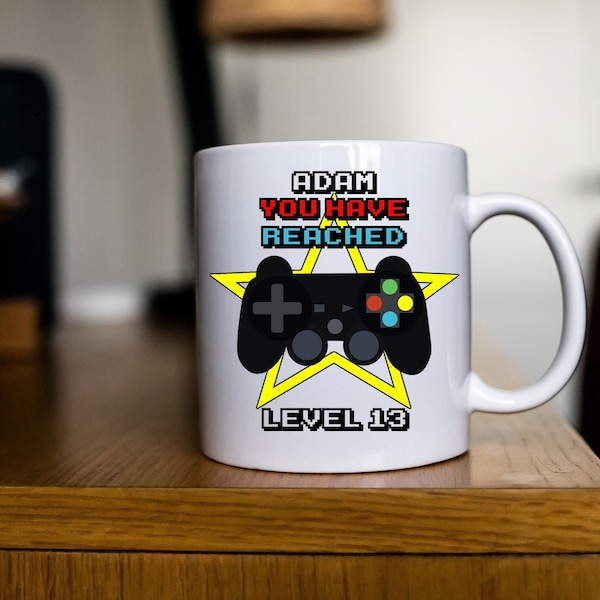 Personalised Gamer Mug Level 13 Game Controller Mug & Coaster | 13th Birthday Gift | Gamer Birthday Gift for Teenager | Gift for 13 Year Old