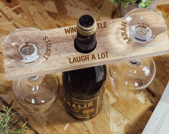 Personalised Wooden Wine Glass Butler Caddy | Wine Bottle & Glass Holder Set | Custom Engraved Gift | New Home Owner Gifts | Wedding Gifts