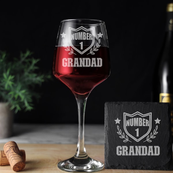 Number 1 Grandad Engraved Wine Glass | Best Grandad Gift | Birthday Gift for Him Papa Grandpa | Fathers Day Present | Grandad Gift Ideas