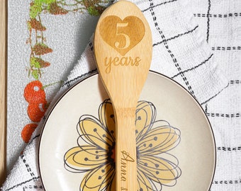 Personalised 5th Wedding Anniversary Gift Engraved Wooden Spoon | Wooden Anniversary Gift for Couples | Wooden Homeware Keepsake Gift