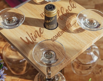 Personalised Wine Glass Holder Wooden Wine Caddy | New Home Owners Gift for Couples | Housewarming Gift for Family | Set of 4 Wine Glasses