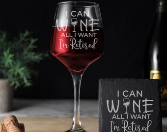 Graviertes Weinglas Geschenk | Tallo Weinglas | Lustiges Geschenk zum Ruhestand | Ruhestand Abschied Geschenk für Frauen oder Männer | Neuheit Weinglas