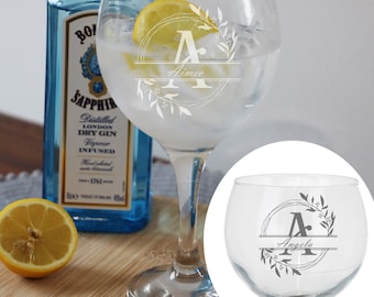 Engraved Personalised Gin Glass | Monogram Name Initial Split Letter Gin Glass | Filled Gift for Gin Lovers | Laser Engraved Name Gin Glass