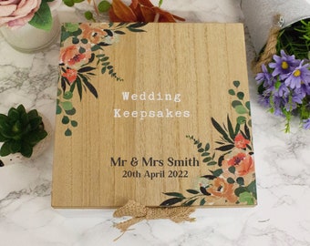Personalised Wedding Keepsake Box | Engraved Wooden Wedding Memory Box | Custom Wedding Gift for Couples | Mr & Mrs Heart Rustic Wedding