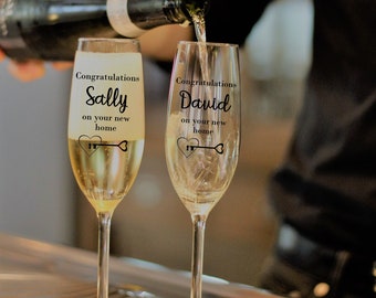 Personalised Engraved New Home Champagne Glass Set of Two Glasses | New House Gift | Housewarming Gifts |Couples Friends Double Set Glasses