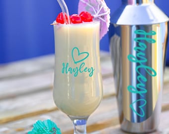 Personalised Cocktail Shaker With Matching Pina Colada Glass Gift Set | Customized Cocktail Mixer | At Home Bar Equipment| Cocktail Set