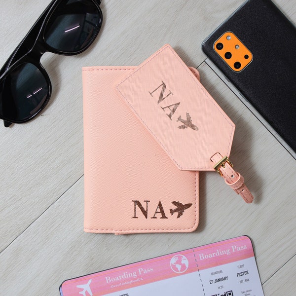 Personalised Passport Holder and Luggage Tag Set | Passport Cover Travel Set | Bridesmaid Gifts | Personalised Gift for Her | Travel Gifts