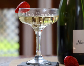 Personalised Engraved Champagne Saucer | Martini Glass with Name | Cocktail Glasses | Love Couple Glasses | Anniversary Gift | Wedding Gift