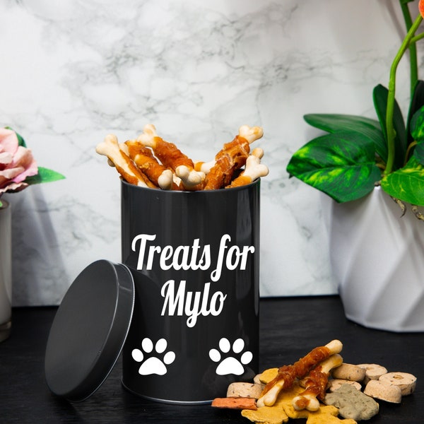 Personalised Dog Treat Tin | Pet Food Storage Box for Dog Biscuits | New Puppy Gift | Custom Name Dog Treat Tin | Pet Birthday Gift for Dogs