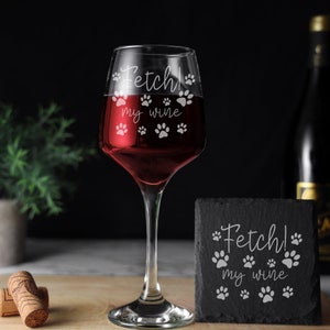 Verre à vin gravé Fetch My Wine | Cadeau chien maman | Cadeau papa chien | Cadeau du chien | Cadeau pour amoureux des chiens | Cadeau d'anniversaire amusant pour propriétaires d'animaux de compagnie