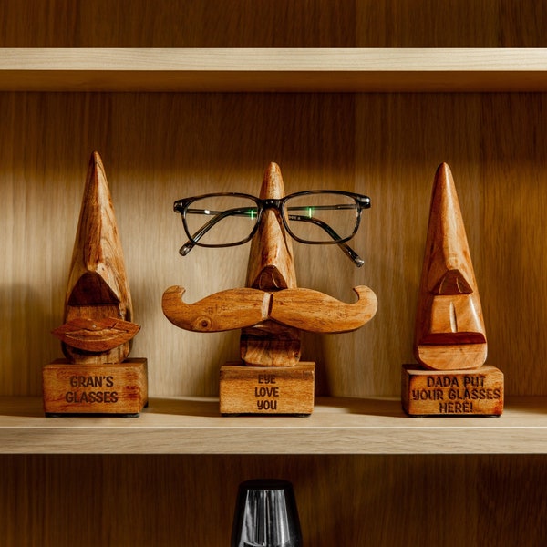 Personalised Engraved Wooden Nose Reading Glasses Holder | Novelty Spectacles Stand | Fun Gifts for Grandparent | Unique Gifts For Mum Dad