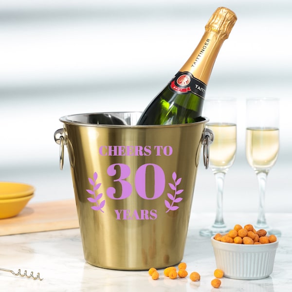 Personalised Champagne Gold Ice Bucket & Champagne Flute Gift | 30th Birthday Party | Drinks Cooler | Prosecco Chiller | Garden Party