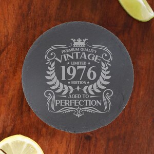 Vintage 1976 Engraved Stemless Gin Glass and/or Coaster Personalised 50th Birthday Gift Aged to Perfection – Gift for Her 50 Year Old Gifts immagine 3