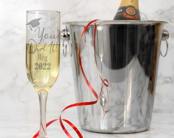 Personalised Engraved Graduation Champagne Flute Glass | Graduation Gift YOU DID IT & Name Etched on Champagne Glass | Celebration Gifts