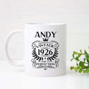 Mug et sous-verre 100e anniversaire vintage 1926 - Mug personnalisé vieilli à la perfection - Cadeau 100 ans - Cadeau souvenir spécial 100e anniversaire