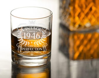 Vintage 1946 Engraved Whiskey Glass - 80th Birthday Aged to Perfection – Personalised 80 Year Old Gifts Bourbon Scotch Whisky Tumbler Glass