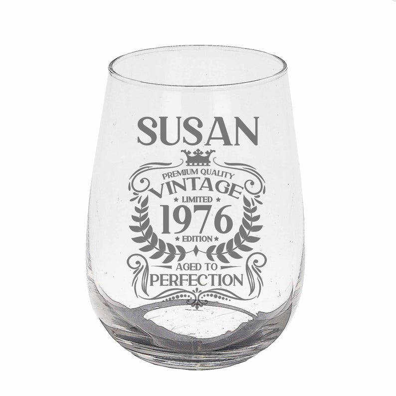 Vintage 1976 Engraved Stemless Gin Glass and/or Coaster Personalised 50th Birthday Gift Aged to Perfection – Gift for Her 50 Year Old Gifts immagine 18