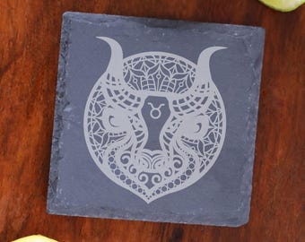 Taurus Star Sign Zodiac Slate Coaster Birthday Gift, Astrology Drinks Coaster for Birthday Celebrations, Home Bar Keepsake